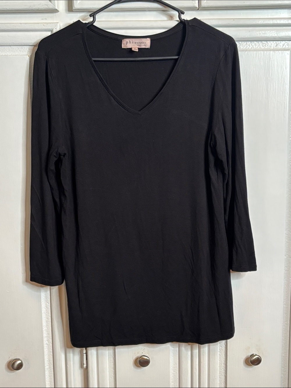 Philosophy Black V-Neck 3/4 Sleeve Top - Picture 1 of 7